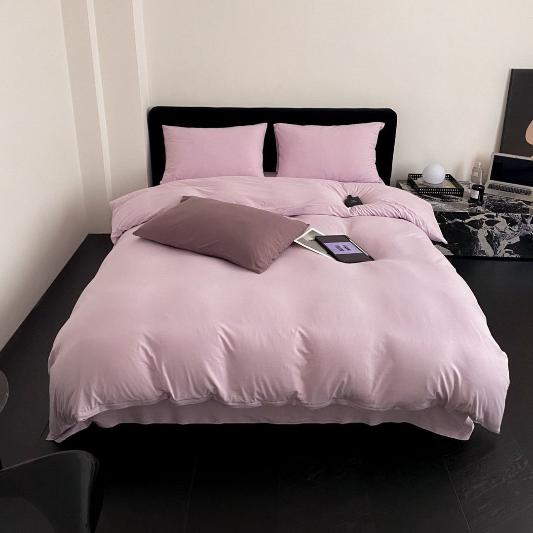 Washed Cotton Duvet Cover Set with Breathable Percale Weave, Deep Corner Ties & Envelope Pillowcases