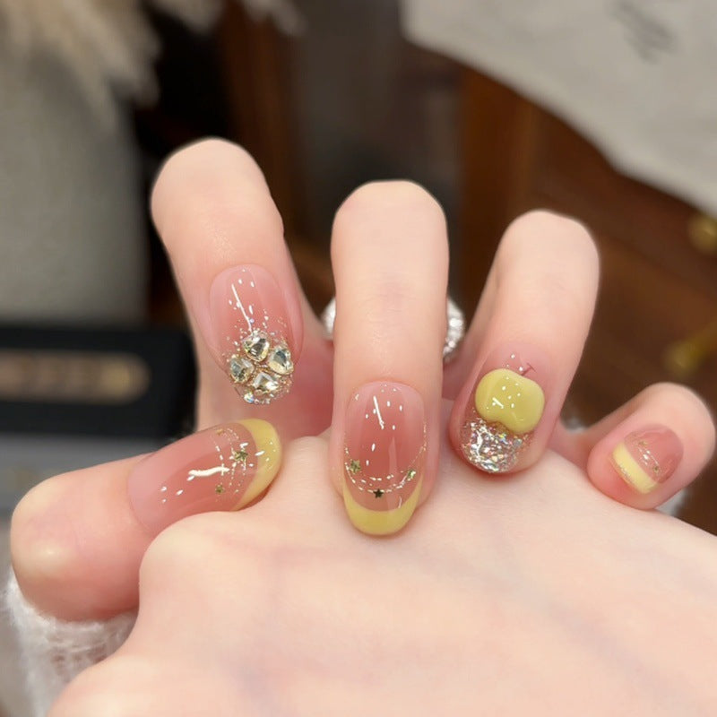 Artistic Press-On Nail Tips with Gem Accents