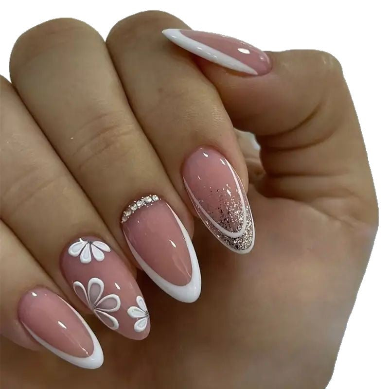Elegant Floral Almond Nail Art Stornfield