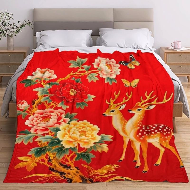 Floral Patterned Plush Throw Blanket