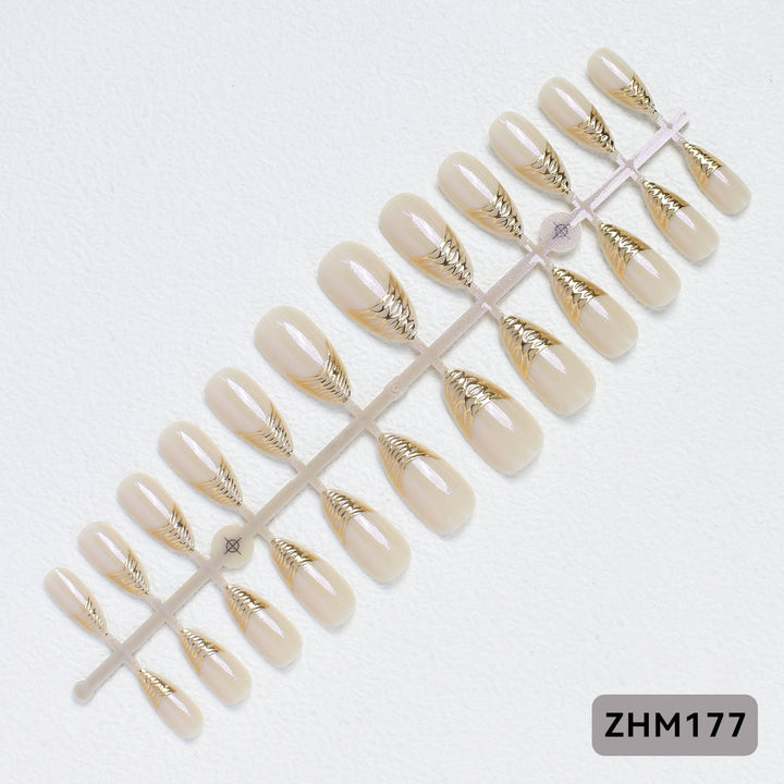 Elegant Press-On Nail Tips with Gold Detailing Stornfield