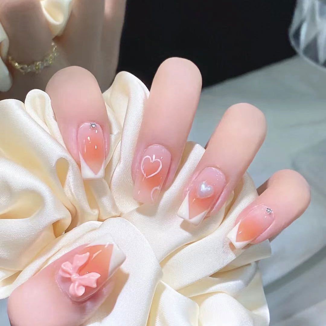 Decorative Press-On Nails with Heart and Bow Accents Stornfield