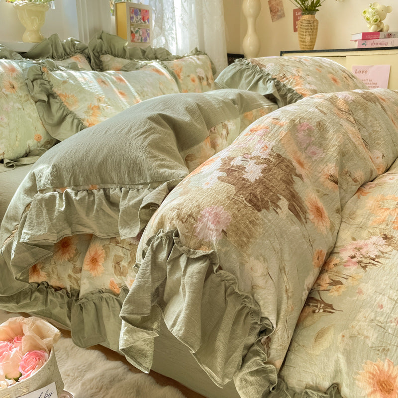 Decorative Ruffled Floral Cushion Set