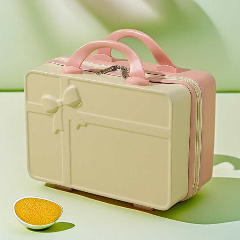 structured hard-shell cosmetic travel case with embossed bow and dual top handles Stornfield