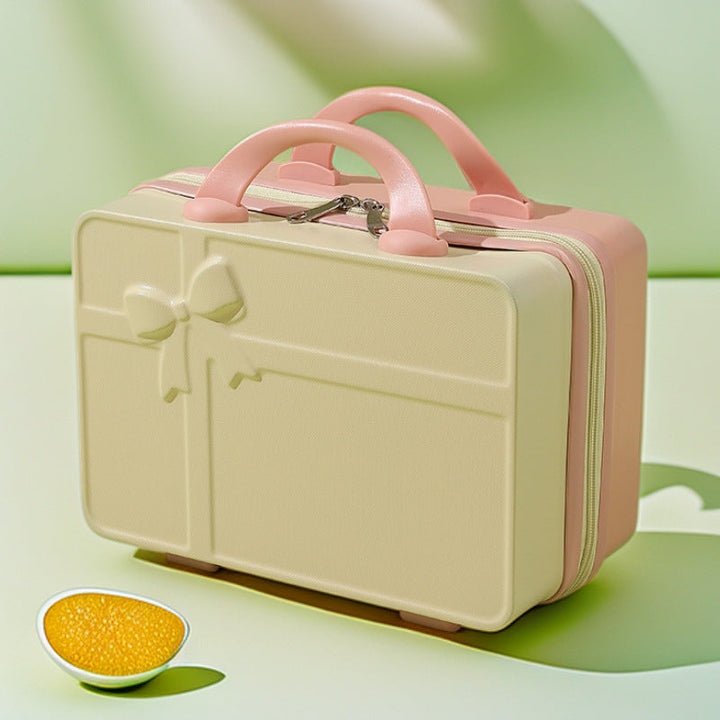 structured hard-shell cosmetic travel case with embossed bow and dual top handles Stornfield