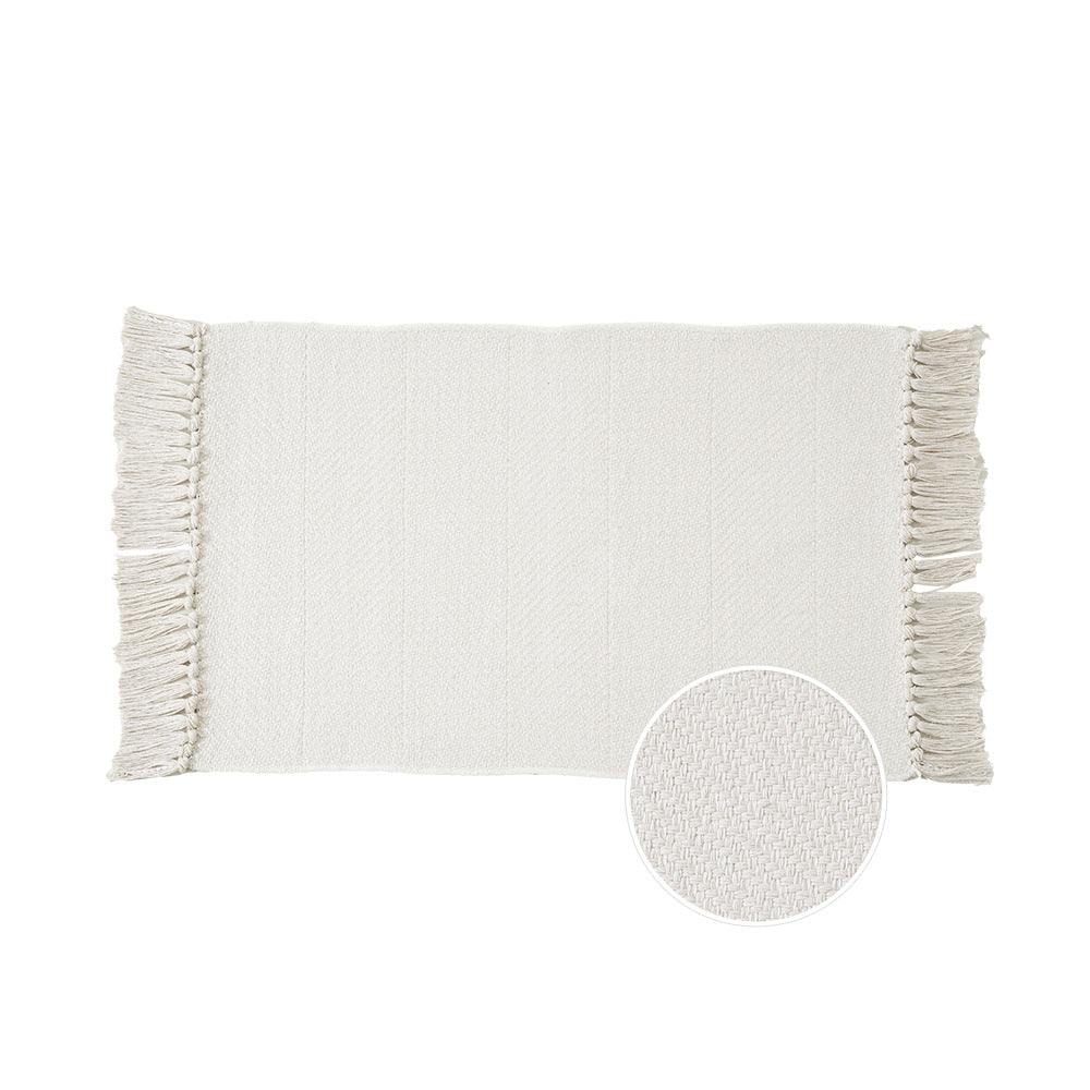 Woven table runner with dense herringbone jacquard and fringes Stornfield