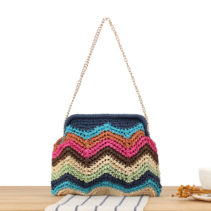 Handcrafted shoulder bag with cheerful wave pattern Stornfield
