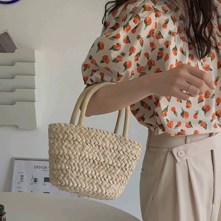 Handcrafted basket bag with double handles Stornfield
