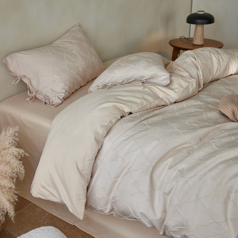 Embossed Botanical Jacquard Duvet Cover Set with Corner Ties and Envelope Shams