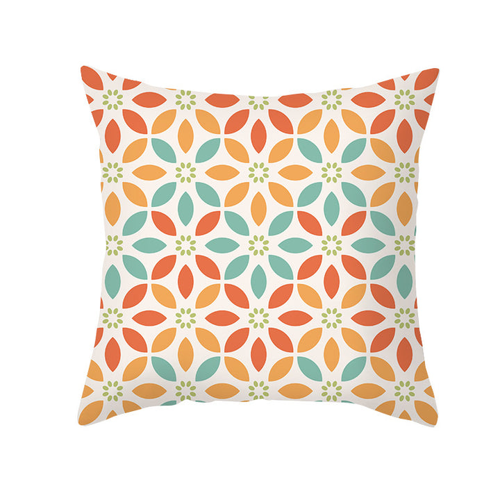 Floral Printed Cotton-Linen Throw Pillow with Removable Cover