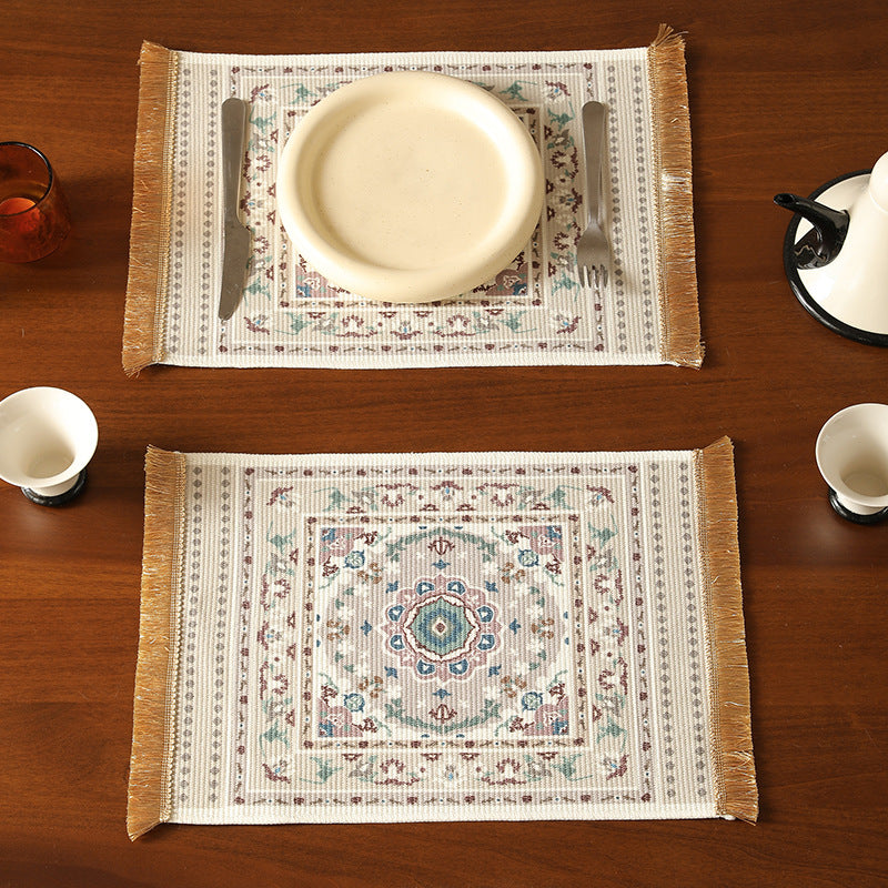 Short-pile decorative bathroom and runner carpet in oriental medallion style with fringes Stornfield