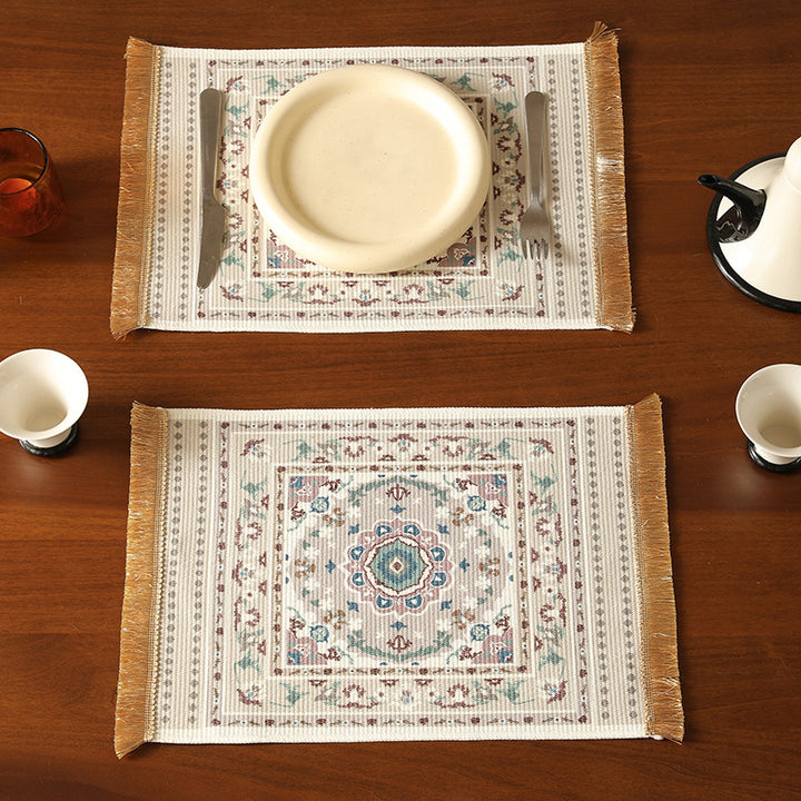 Short-pile decorative bathroom and runner carpet in oriental medallion style with fringes Stornfield