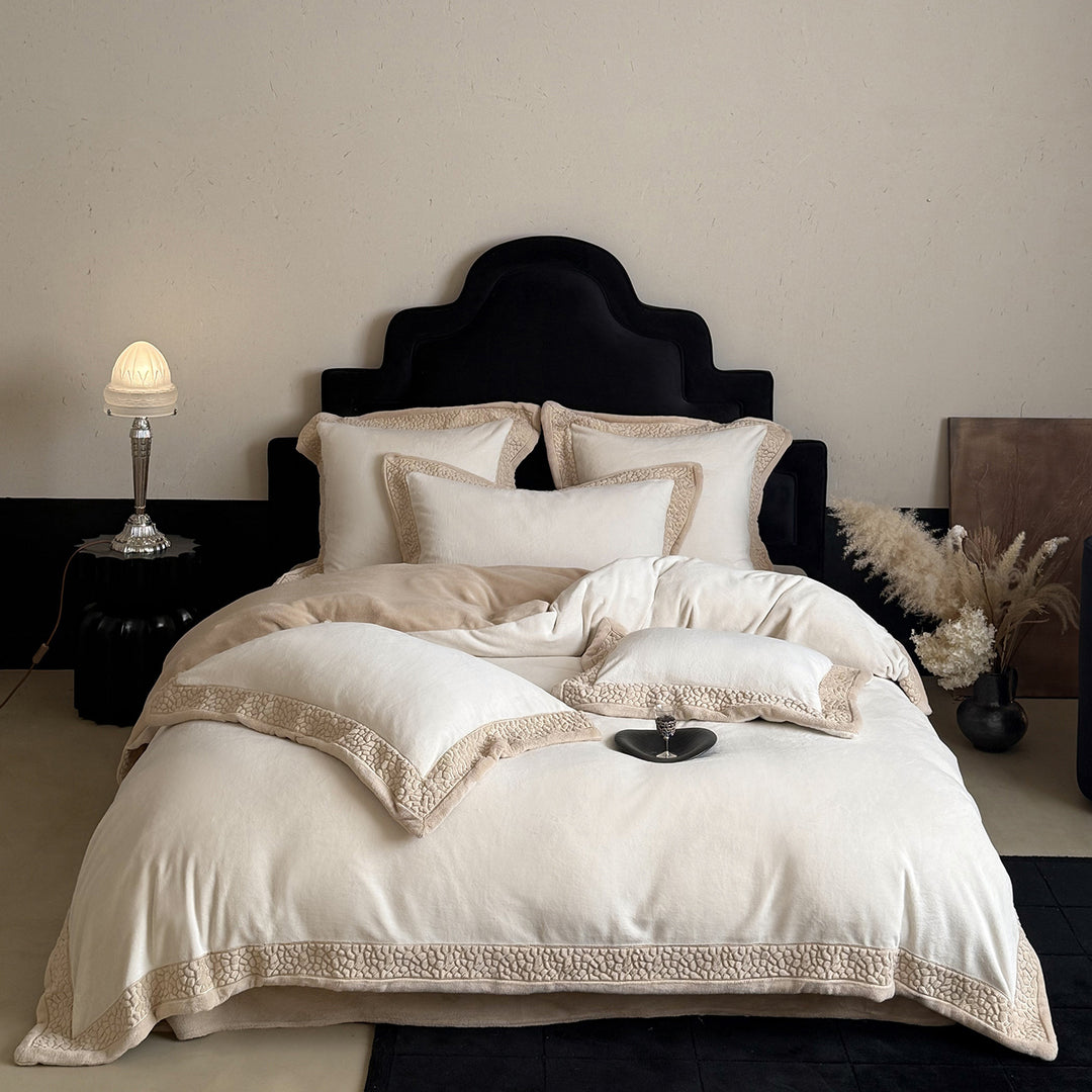 Luxury Velvet Embroidered Bedding Set with Duvet Cover and Decorative Shams
