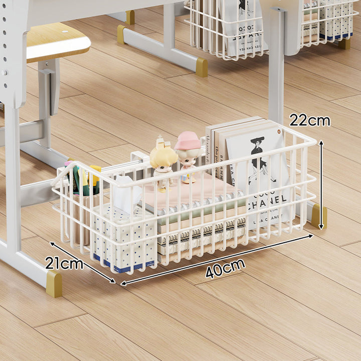 Under-Desk Sliding Wire Storage Basket Organizer with Mounting Clips