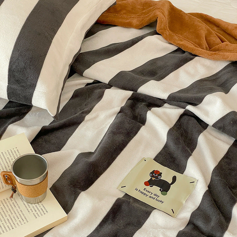 Oversized Striped Plush Wearable Blanket Poncho