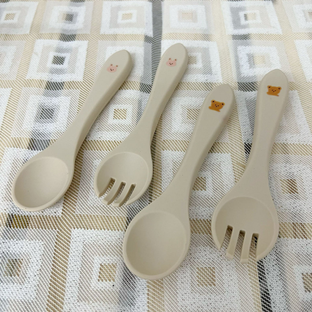 Silicone Baby Feeding Spoon and Fork Set with Soft-Tip Ergonomic Handles