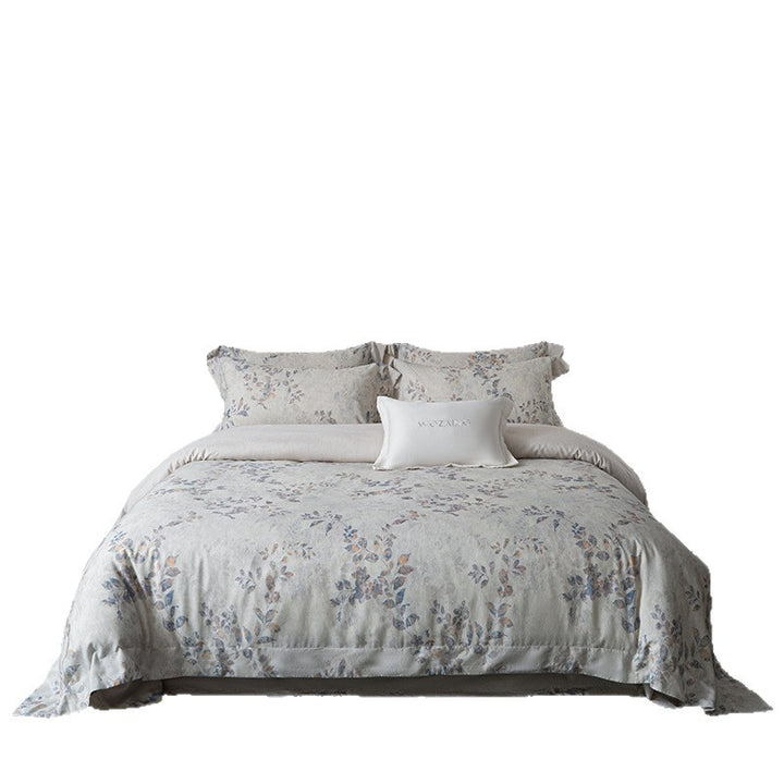 Linen-look cotton duvet cover set with delicate watercolor flower pattern and reversible function