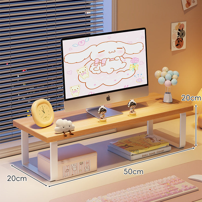 Wood-Top Monitor Riser and Desktop Organizer Stand with Under-Shelf Storage