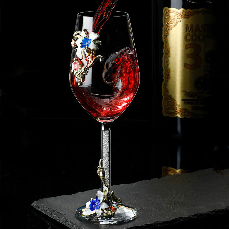 Metallic Flower Crystal Wine Glasses with Decanter Suitcase Set | Stornfield