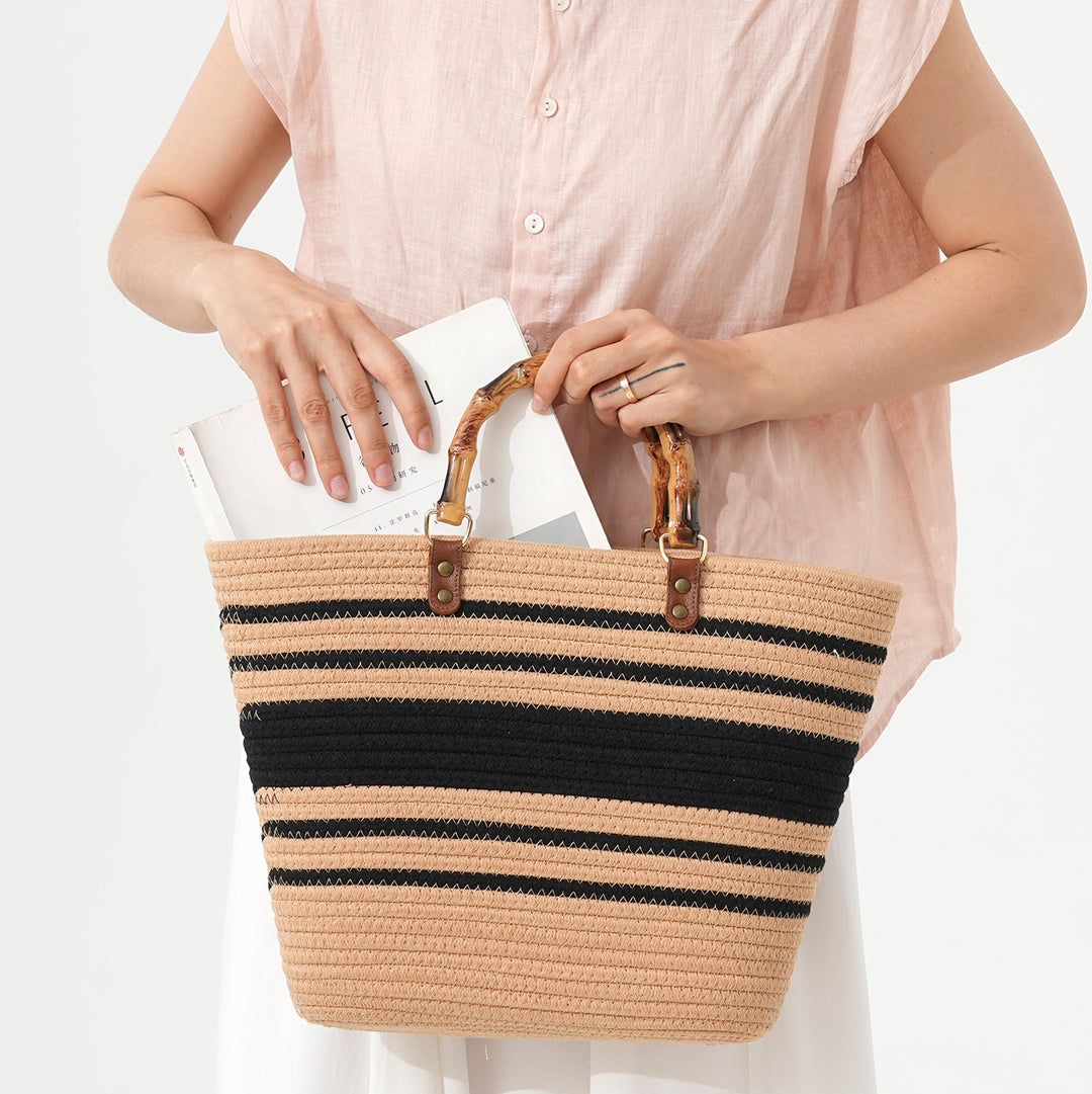 Beach bag with bamboo handles and striped design Stornfield
