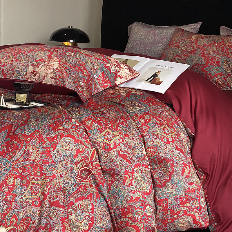 Panda Print Cotton Sateen Duvet Cover Set with Reversible Solid Backing and Button Closure