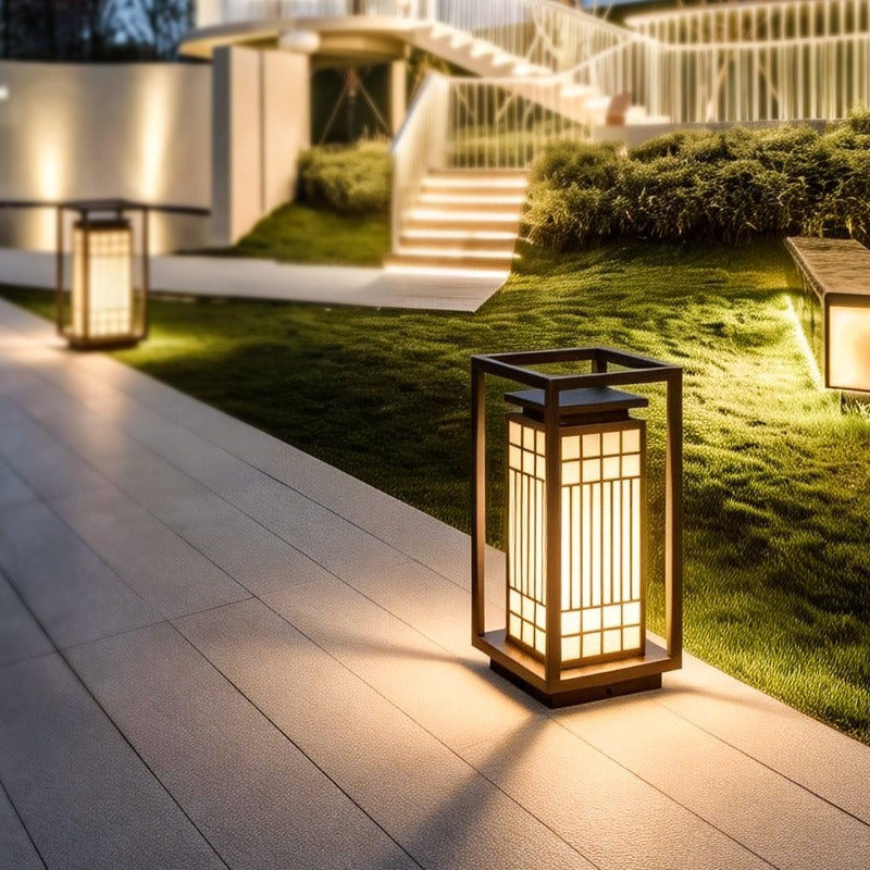 Japanese-Inspired LED Outdoor Lantern With Wooden Frame Stornfield
