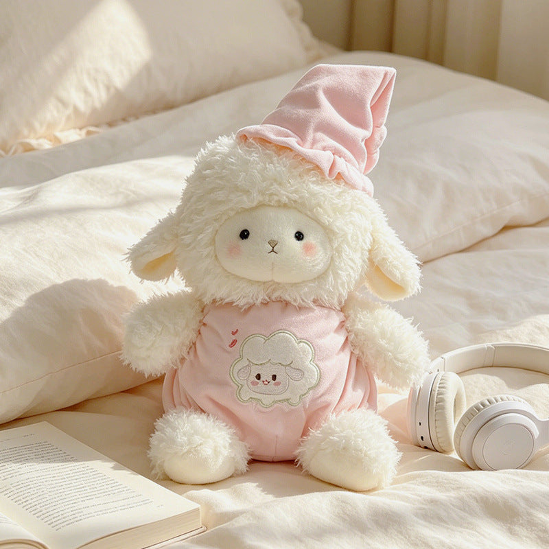 Plush Lamb Cuddly Stuffed Toy with Embroidered Romper and Sleep Hat Stornfield