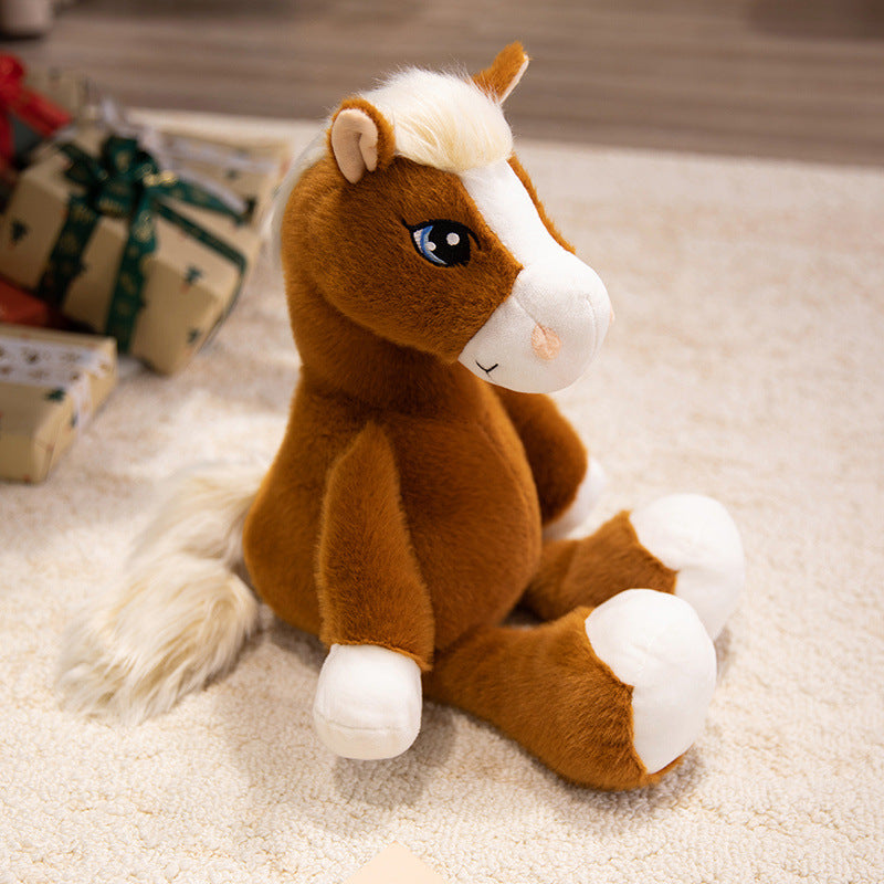 Plush Horse Cuddly Stuffed Pony with Fluffy Tail and Embroidered Face Stornfield