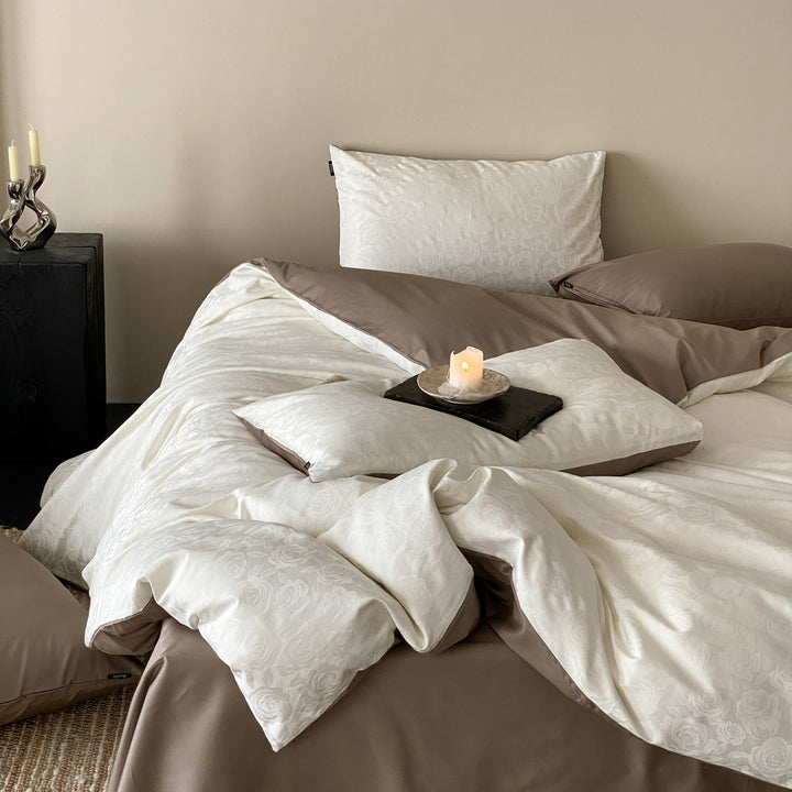 Floral Jacquard Reversible Duvet Cover Set with Silky Sateen Finish