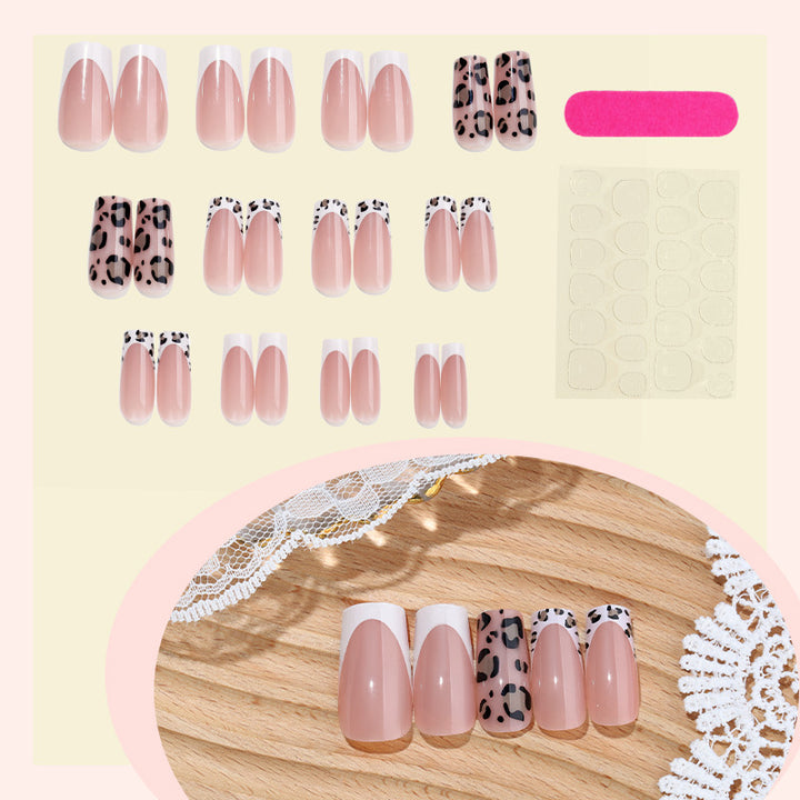 Artificial nail set with elegant flower and leopard design Stornfield