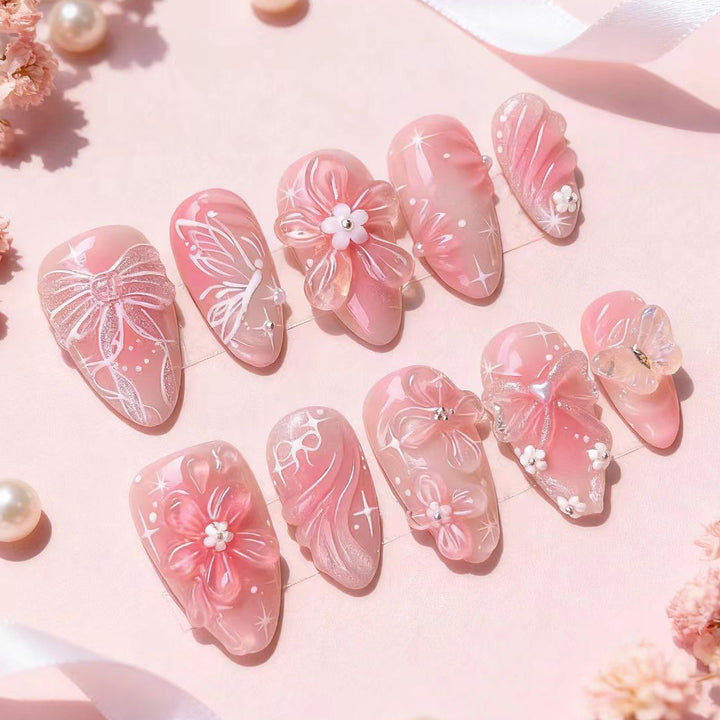 Floral and Bow-Embellished Press-On Nail Art Set Stornfield