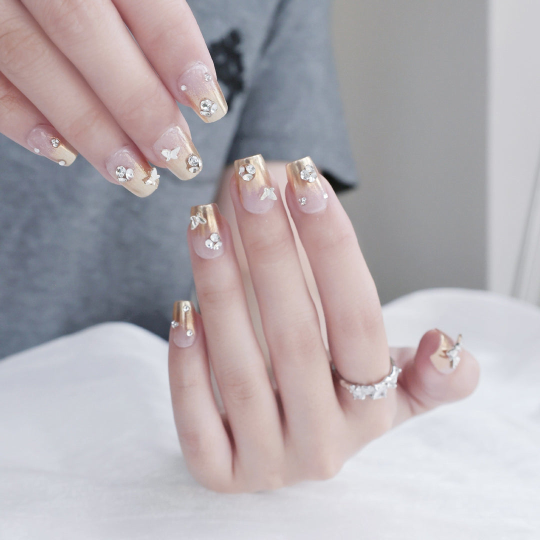 Decorative Rhinestone-Embellished Press-On Nail Set