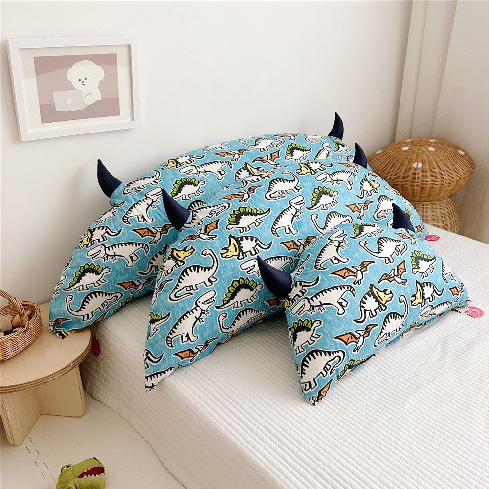 Playful Dog Print Horn-Appliqué Pillowcase Shams Set