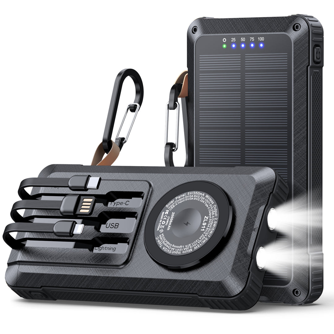 Solar Powerbank with Multifunctional LED Light and Integrated Charging Cable Stornfield