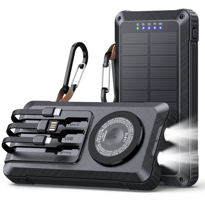 Solar Powerbank with Multifunctional LED Light and Integrated Charging Cable Stornfield