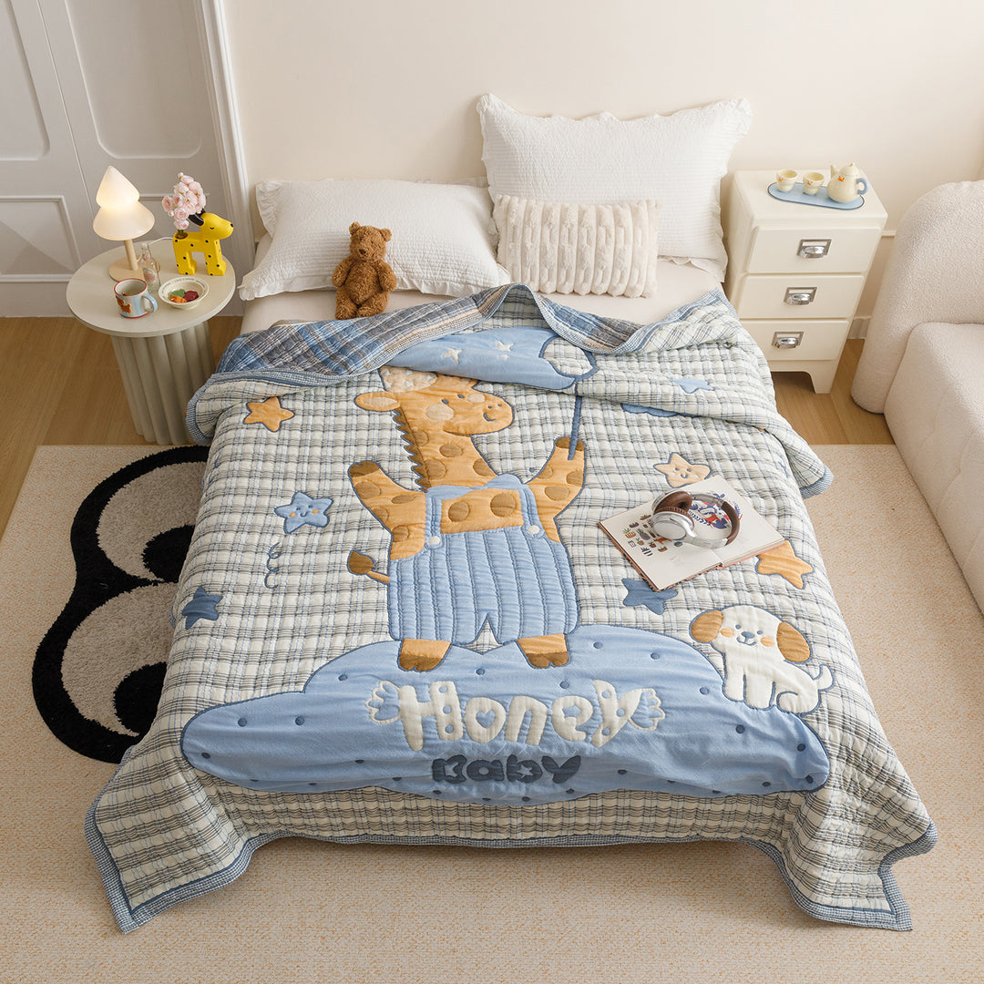 Quilted Cotton Bedding Comforter with Appliqué Bears