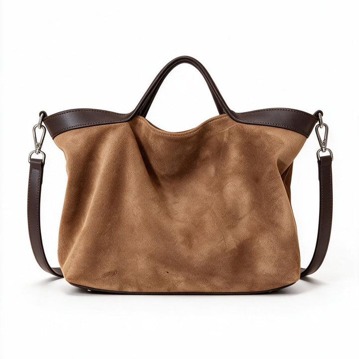 Suede Slouch Shopper Tote with Contrast Leather Trim & Removable Crossbody Strap
