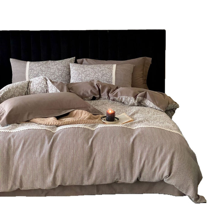 Reversible Paisley Cotton Sateen Duvet Cover Set with Lace Trim