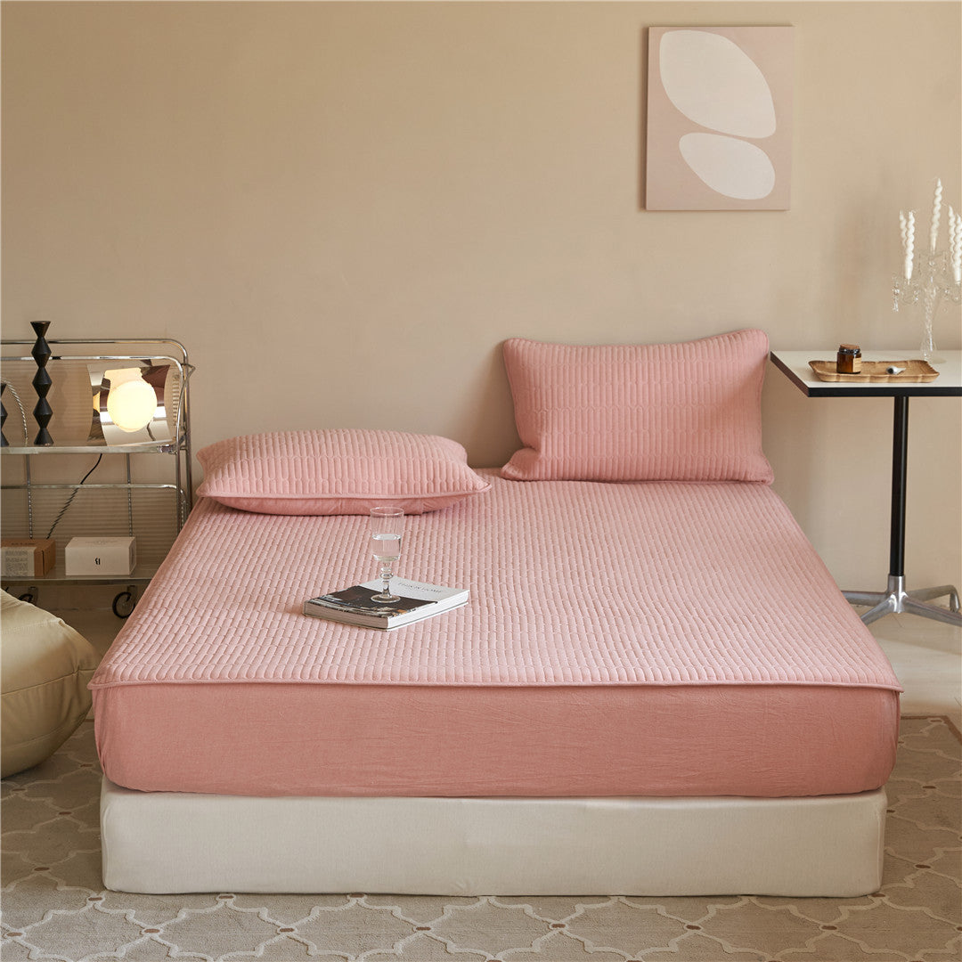 Quilted Mattress Pad and Pillow Sham Set with Deep-Fit Elastic and Breathable Microfiber Top