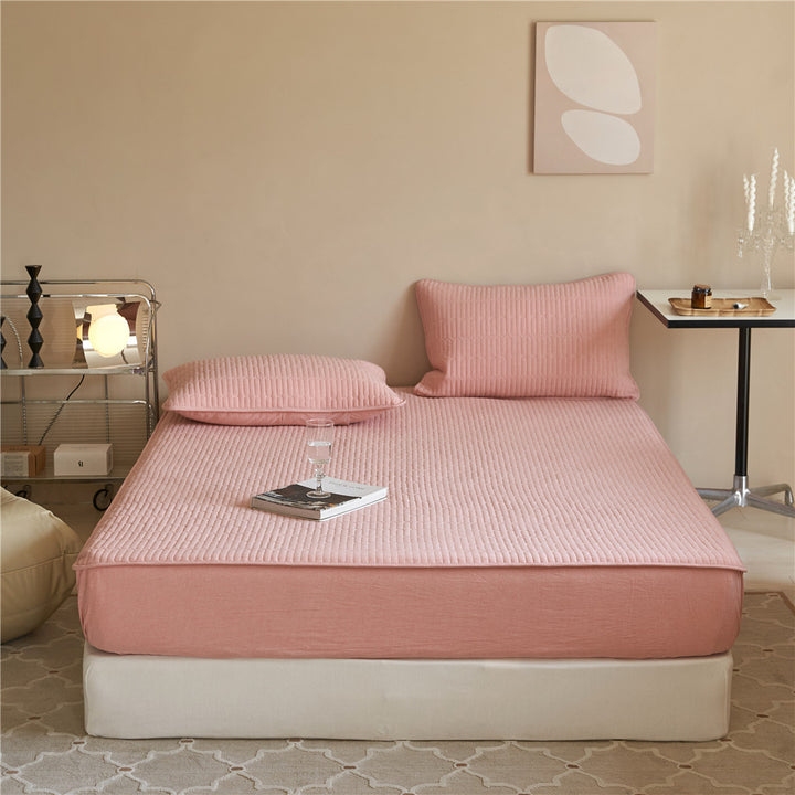 Quilted Mattress Pad and Pillow Sham Set with Deep-Fit Elastic and Breathable Microfiber Top