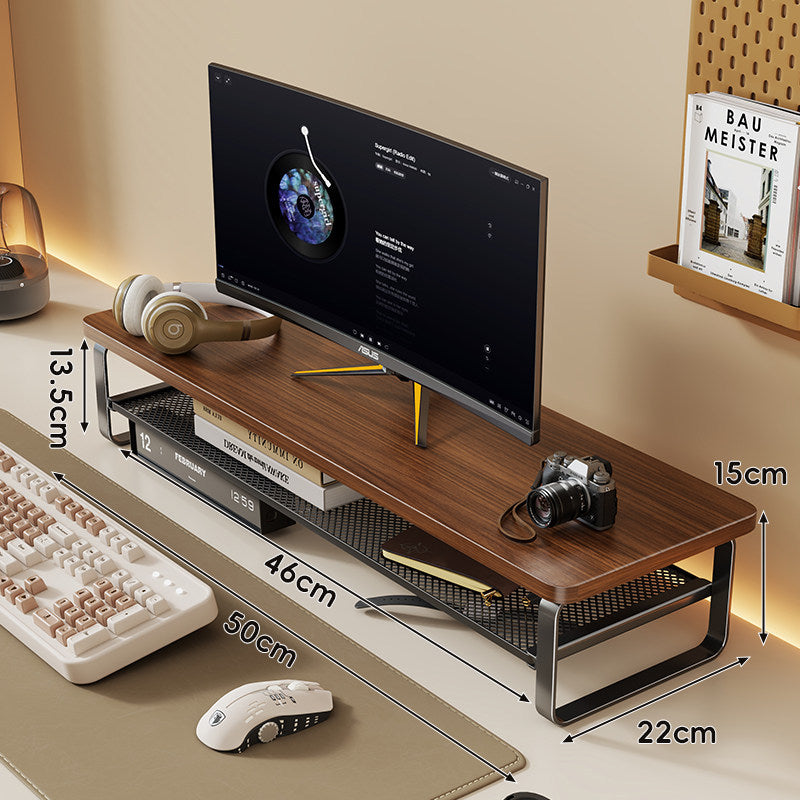 Minimalist Elevated Monitor Stand with Mesh Under-Shelf Storage