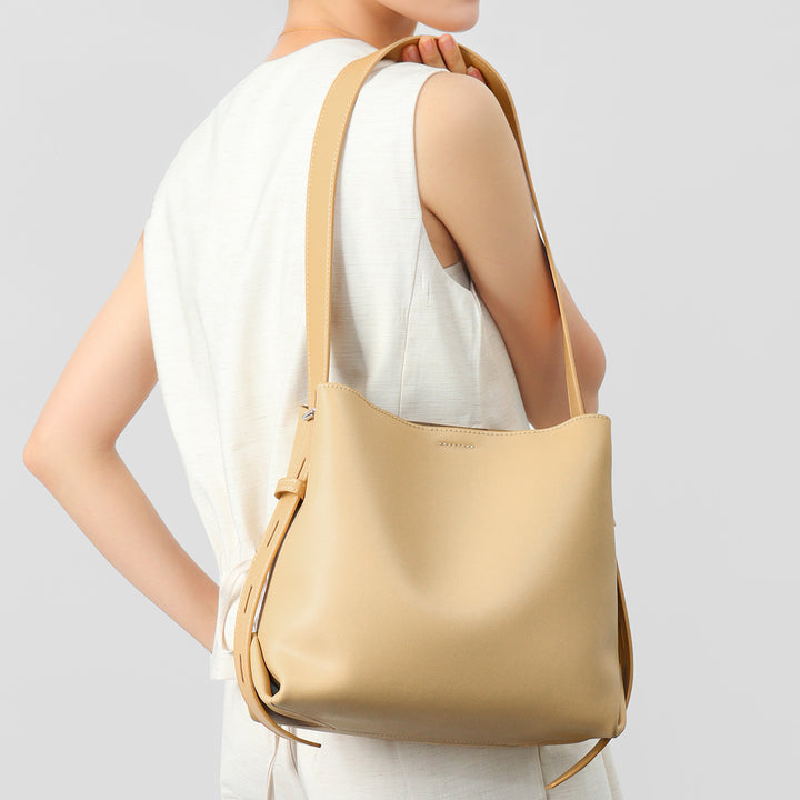 Minimalist Smooth Leather Adjustable-Strap Shoulder Tote