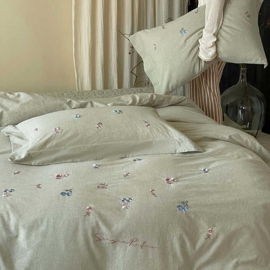 Embroidered Cotton Duvet Cover Bedding Set with Pillowcases