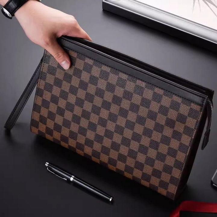 Leather Checkered Document Clutch Stornfield