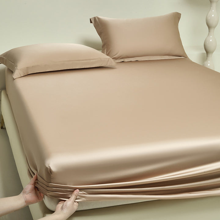 Silky satin fitted sheet set with extra deep pocket and pillowcases