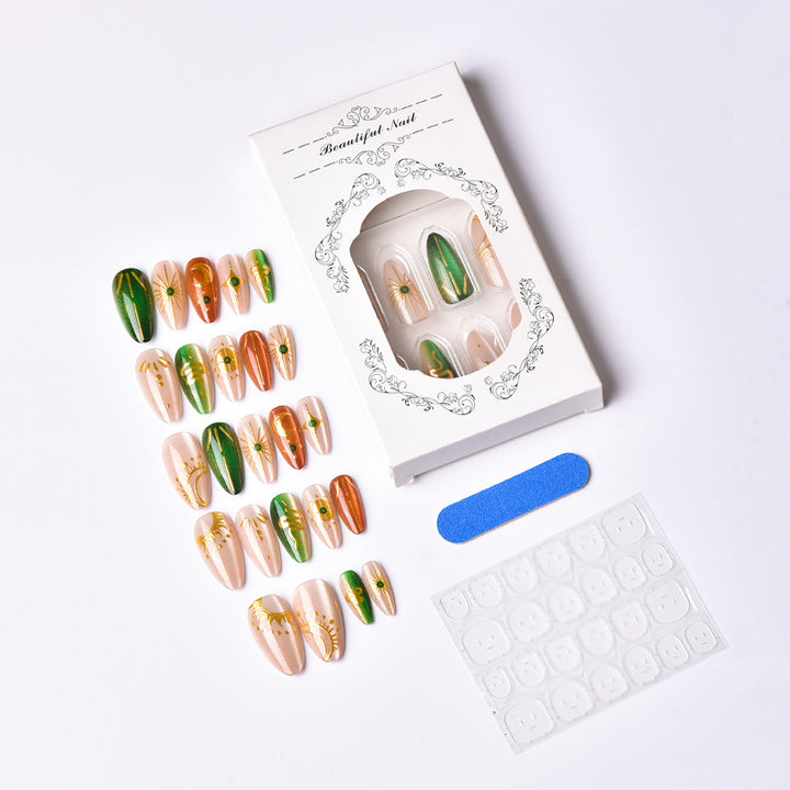 Artistic Press-On Nail Set with Geometric Design