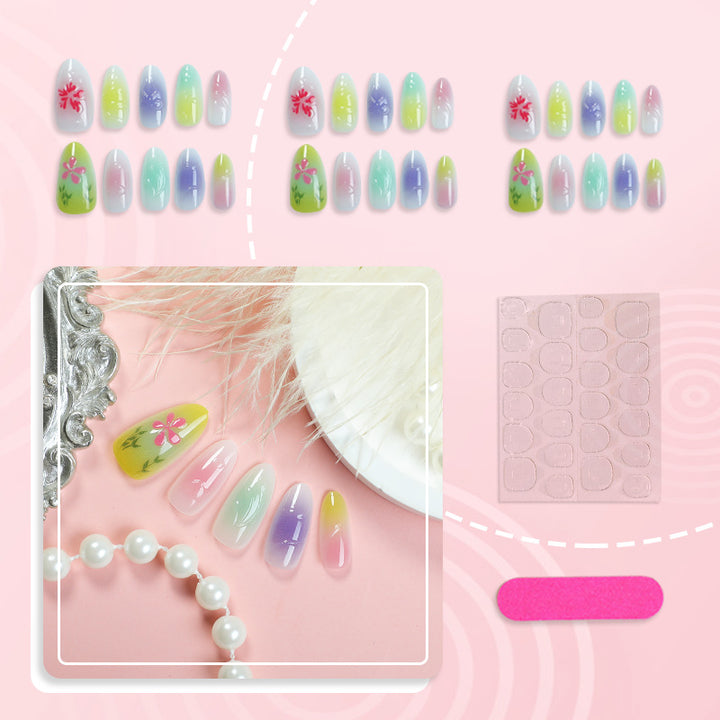 Artistic Press-On Nail Set with Floral Design