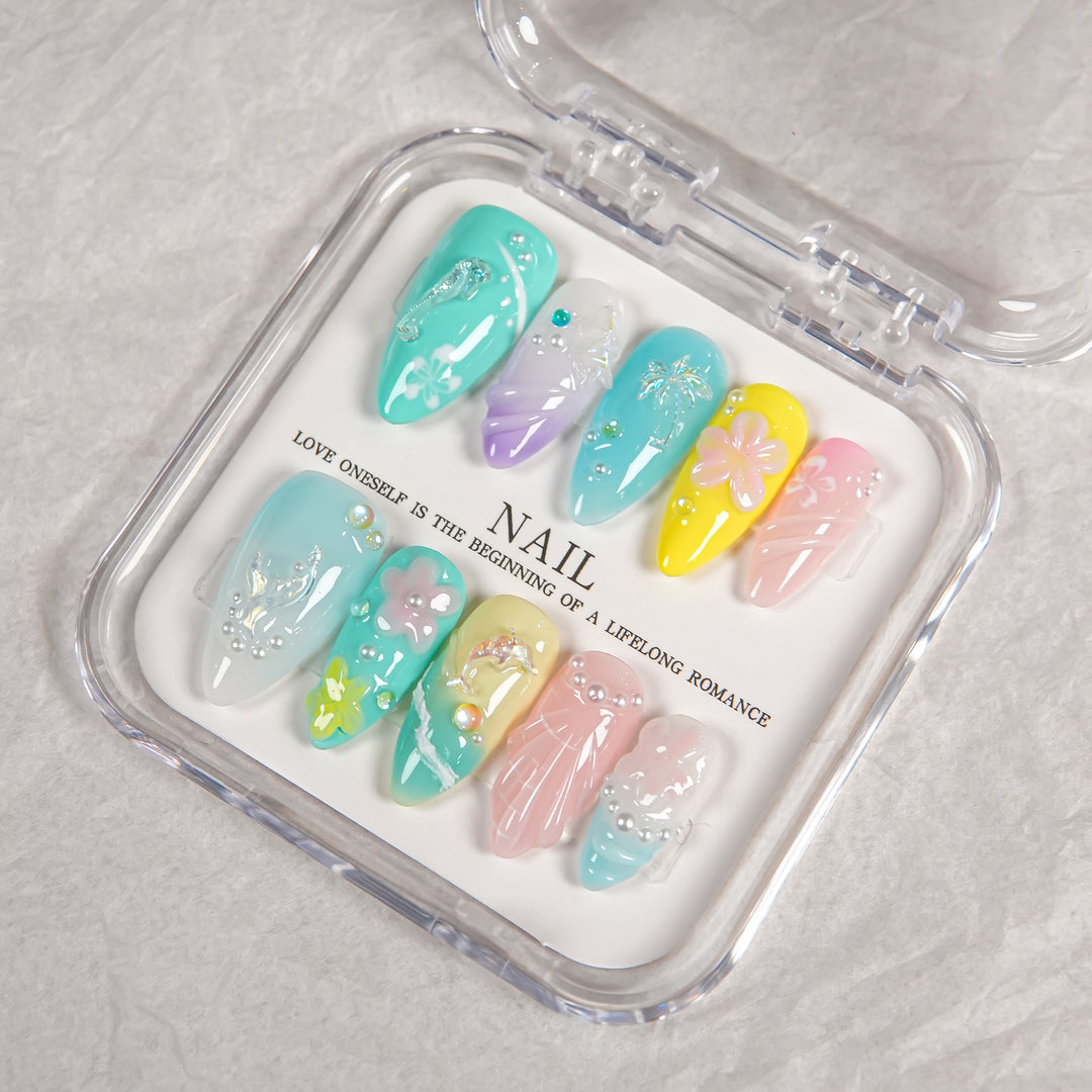 Decorative Press-On Nail Set with Unique Artistry