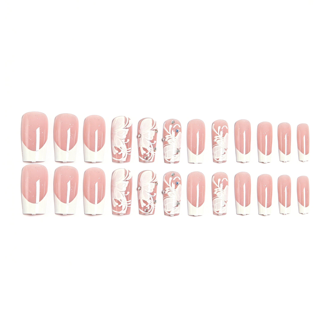 Artificial nail set with delicate flower and glitter decoration Stornfield