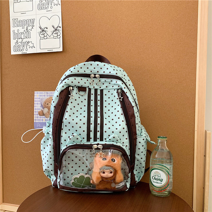 Cute Polka Dot Multi-Pocket Backpack